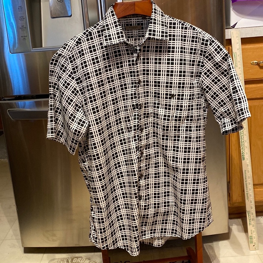 Mens Burberry S/S Black/White Check Button Down Like New🔥Made in Italy🔥size XL